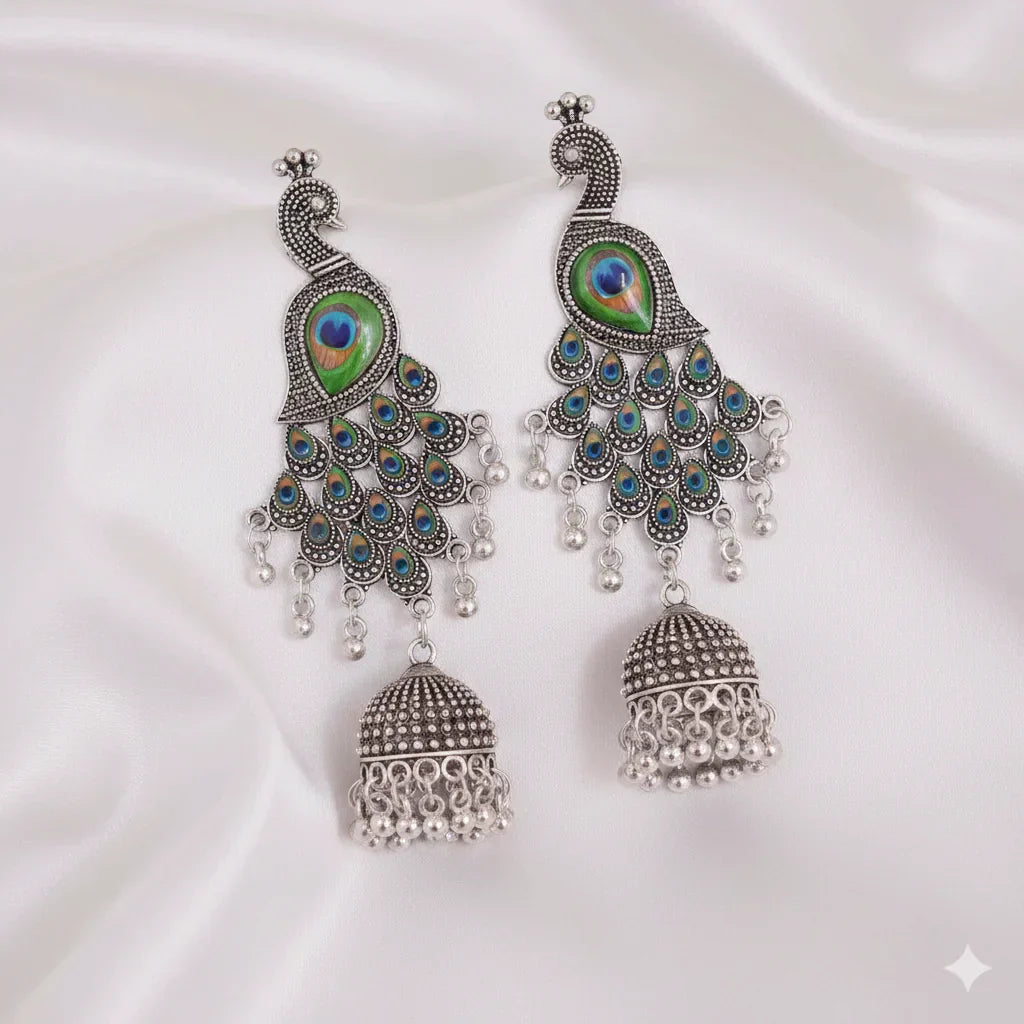 Embrace Royal Elegance with Peacock Jhumka Earrings