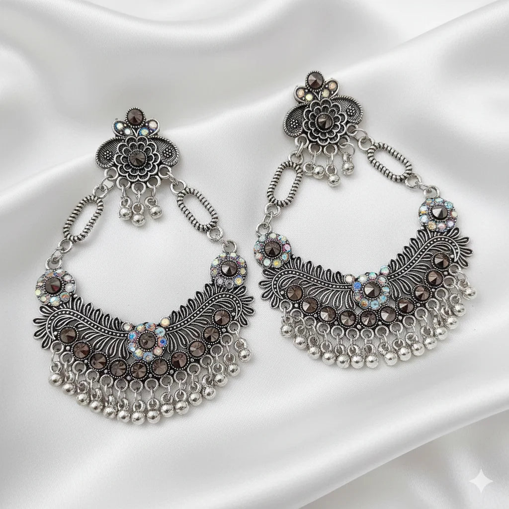 Royal Ethnic Jhumka & Oxidised Earrings Combo Set for Women